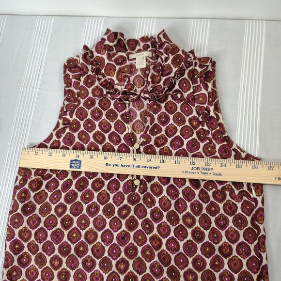 J.Crew‎ 100% Silk Sleeveless Ruffle Blouse Size 0 Geometric Paisley Print - Picture 11 of 11